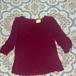 Maeve burgundy 3/4 sleeve blouse with scalloped edges